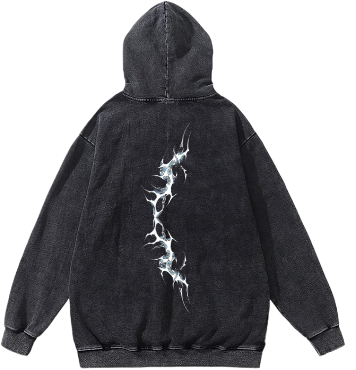 Goth Oversize  Hoodie Washed gray Back 19