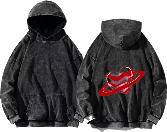 Red heart One Size hoodie Washed Back 19