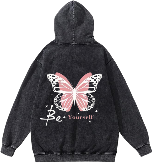butterflies Oversize Hoodie Washed gray Back  19