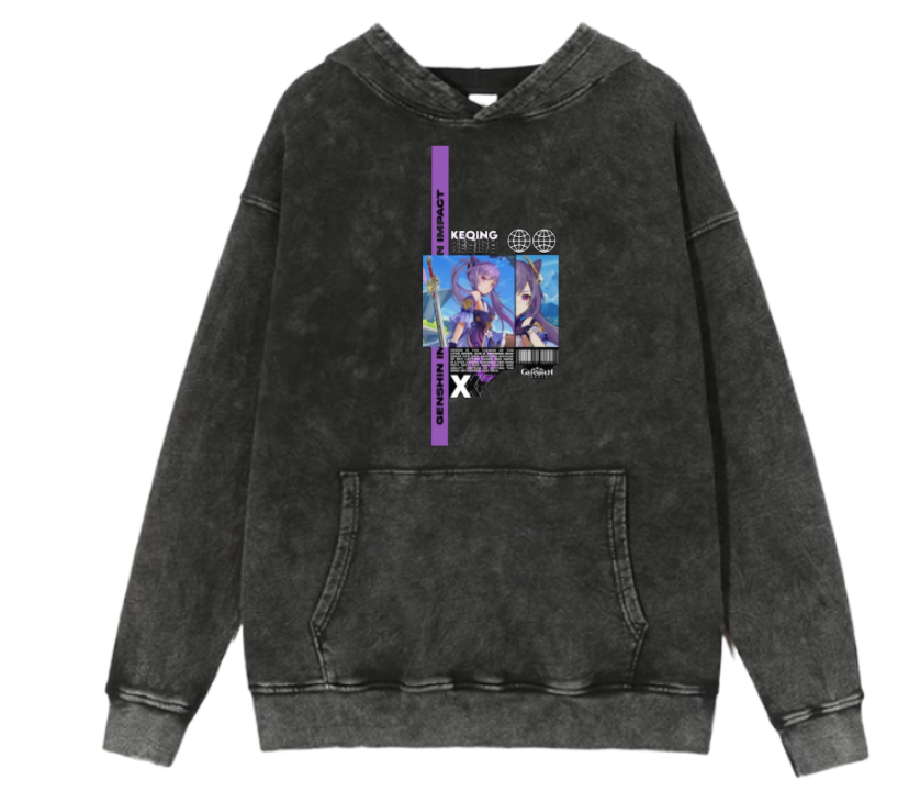 Genshin Impact Keqing Over Size hoodie Washed 19