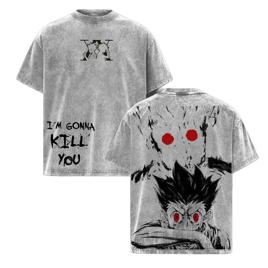 Anime Graphic Tee Hunter x Hunter Gon Freecss Vintage Washed Oversized T-Shirt Men Women Casual Short Sleeve Top