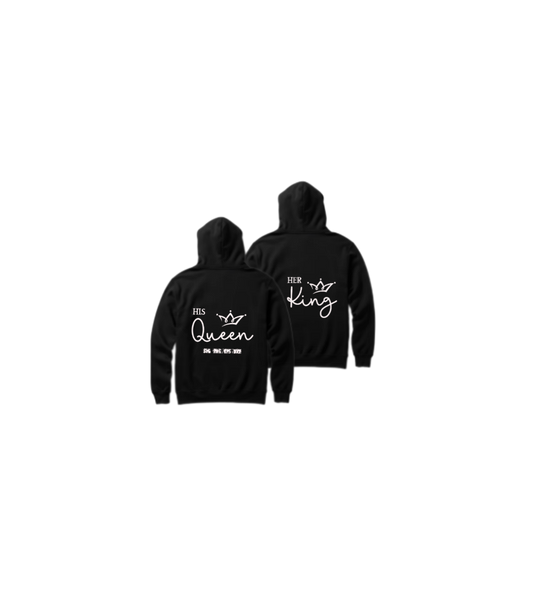 VaIentine coupIe Oversize Hoodie Cables HIS Queen HER King Black Back 1