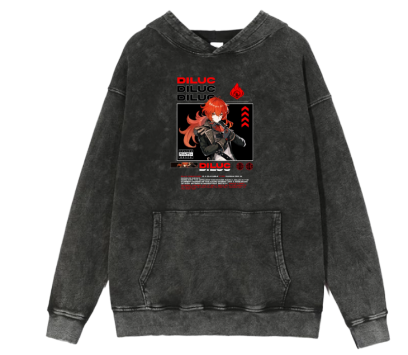Genshin Impact Diluc Over Size Size hoodie Washed 1