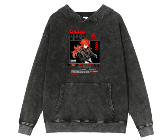 Genshin Impact Diluc Over Size Size hoodie Washed 1