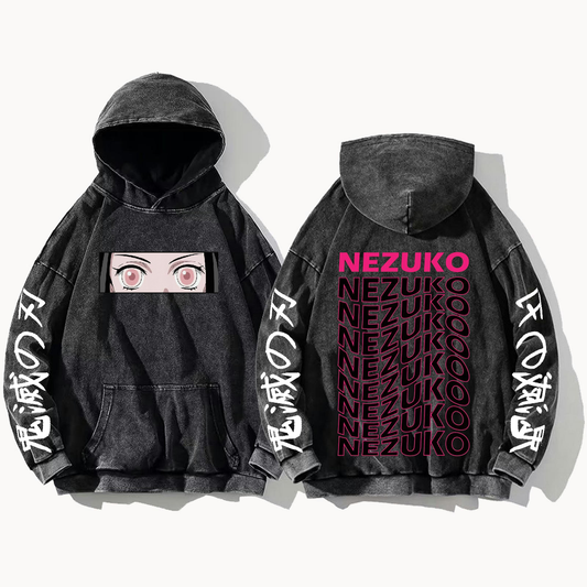 Anime Demon slayer nezuko tanjiro Oversize  Hoodie Washed gray 1