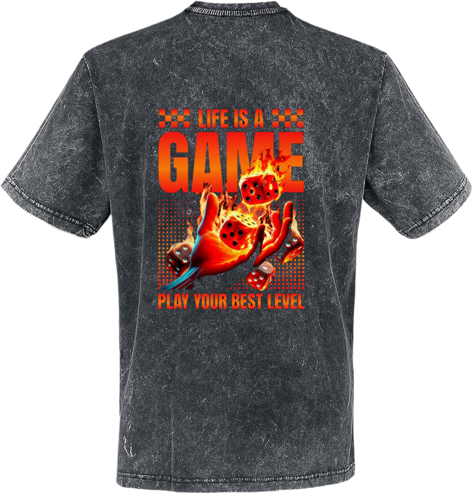 LIFE IS A GAME t- shirt Over Size Washed Back 101