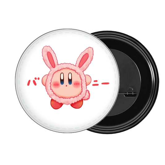 Cute Anime Kirby Bunny Pin Button – Kawaii Pink Rabbit Costume Metal Badge, Aesthetic Backpack & Jacket Accessories, Perfect Gift for Gamers and Anime Fans