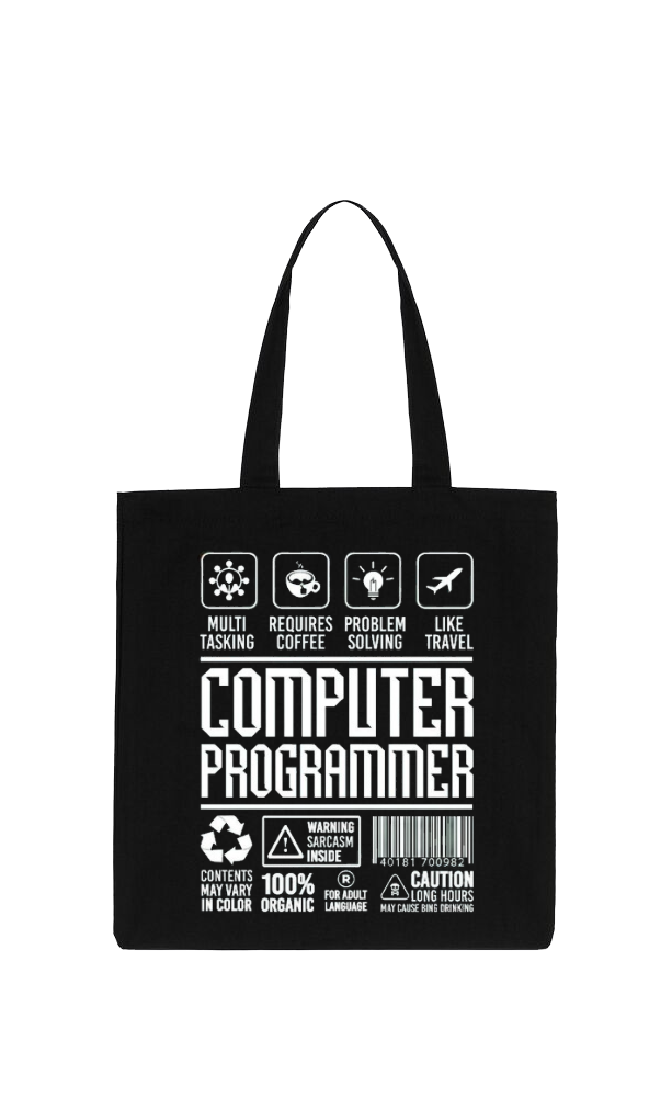 COMPUTER PROGRAMMER Back text tote bag Black 1