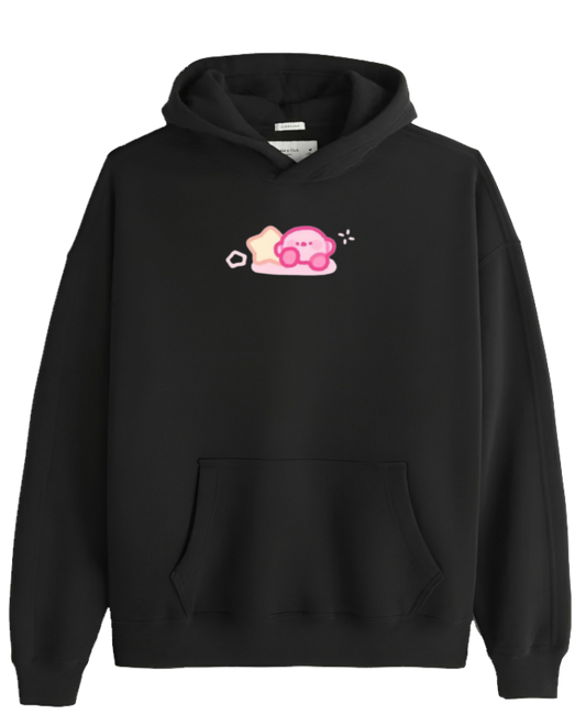 Cute Pink Anime Kirby Character Graphic Hoodie for Women and Men, Kawaii Cartoon Black Pullover Sweatshirt 1