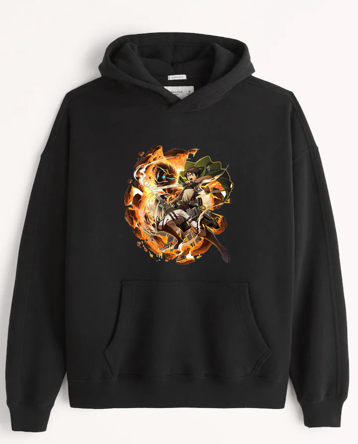 Anime Attack on titan shingeki no kyojin eren levi mikasa Aot black Oversize  HOODIE 10