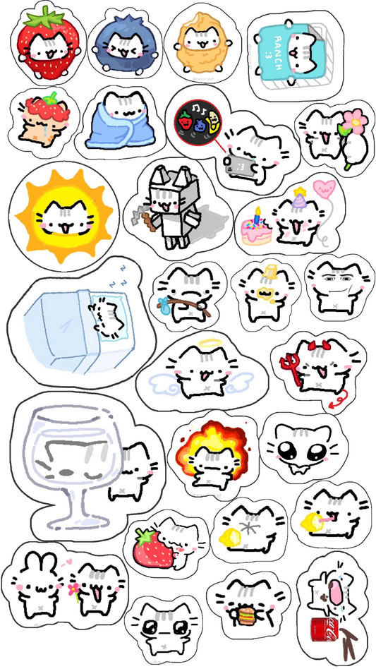 Cute Funny White Cat Stickers Pack, Waterproof Vinyl Kawaii Cat Decals for Water Bottles, Laptops, Phone, Journal, Scrapbooking, Meme Cat Stickers for Kids, Teens, and Cat Lovers