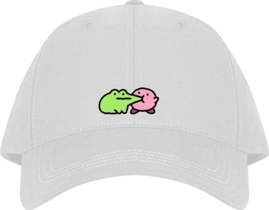 Cute Anime Kirby Baseball Cap, Kawaii Pink Character White Dad Hat, Adjustable Y2K Streetwear Sun Cap for Women and Men