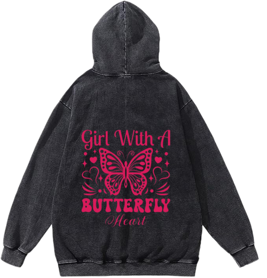 butterflies Oversize Hoodie Washed gray Back  1