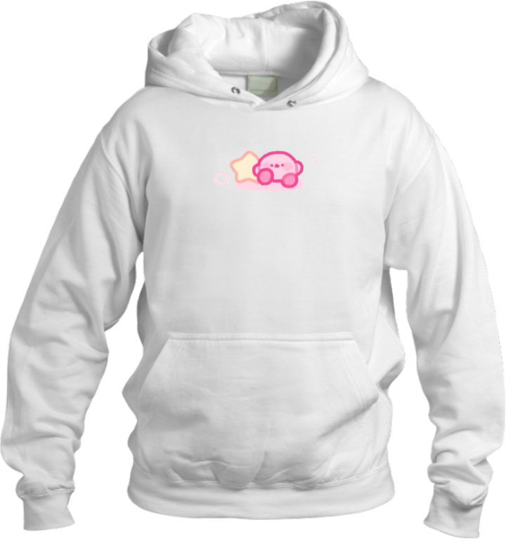 Cute Pink Anime Kirby Character Graphic Hoodie for Women and Men, Kawaii Cartoon White Pullover Sweatshirt 1
