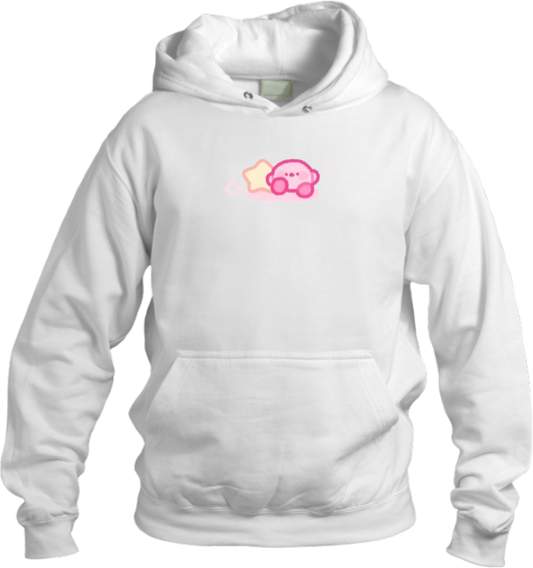 Cute Pink Anime Kirby Character Graphic Hoodie for Women and Men, Kawaii Cartoon White Pullover Sweatshirt 1