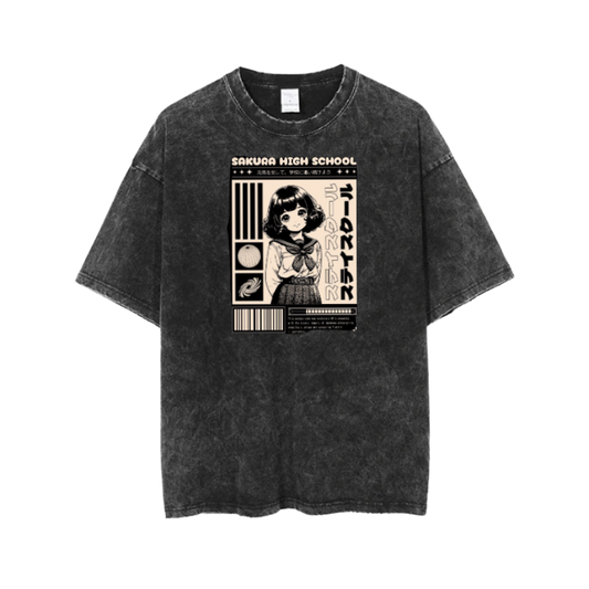 RANDOM ANIME GIRL t- shirt Washed  1