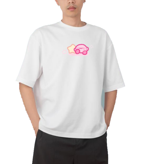 Cute White Kirby Anime Graphic T-Shirt, Kawaii Y2K Aesthetic Gaming Tee, Casual Oversized Short Sleeve Top 1