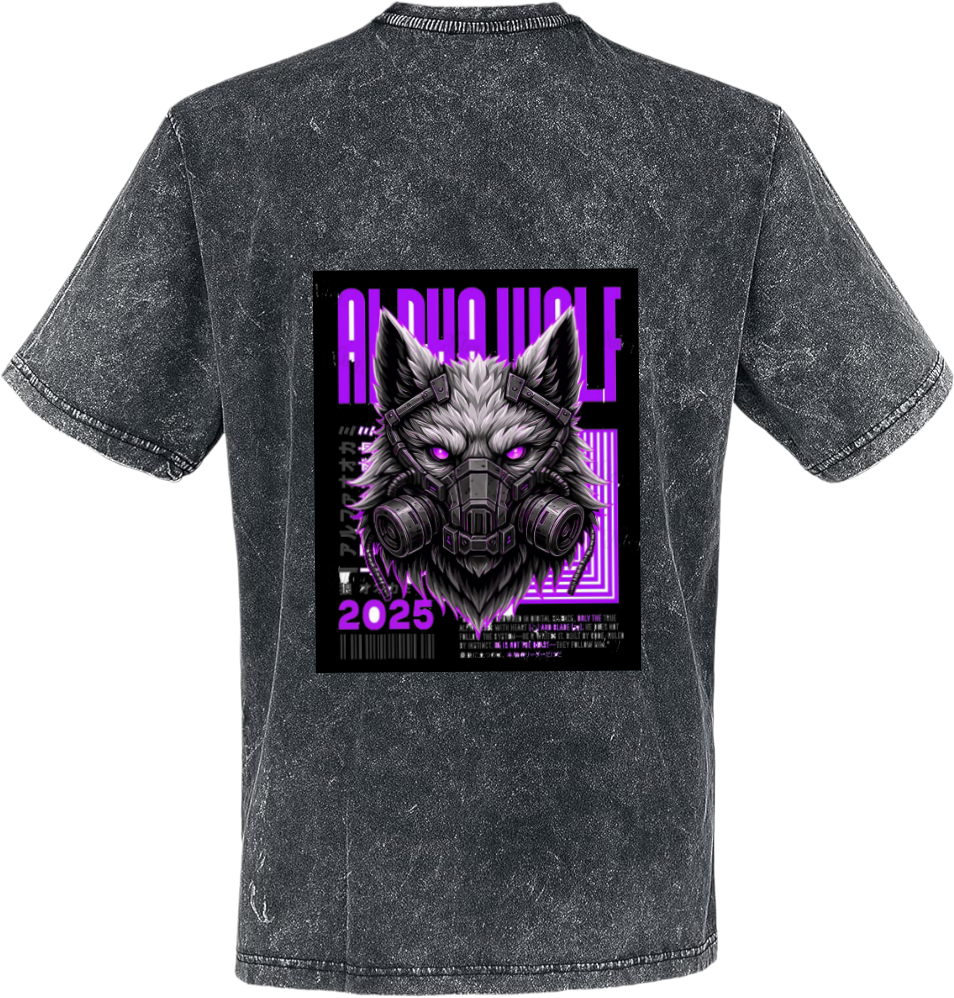 Cyberpunk Alpha Wolf t- shirt Over Size Washed Back 1