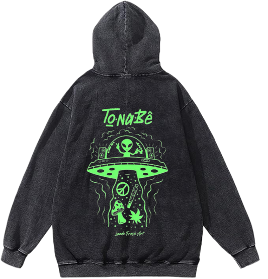 aliens Oversize Hoodie Washed gray Back 1
