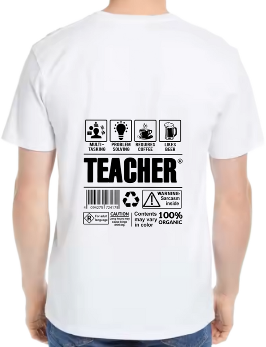 TEACHER Back text One Size t- shirt White Back 1