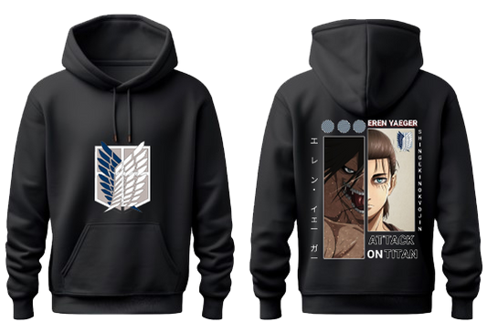 Anime Attack on titan shingeki no kyojin eren levi mikasa Aot Black Oversize HOODIE back 1