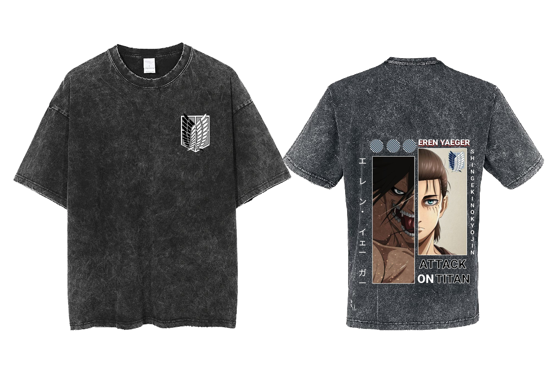 Anime Attack on titan shingeki no kyojin eren levi mikasa Aot Oversize t- shirt Wash acid back 1