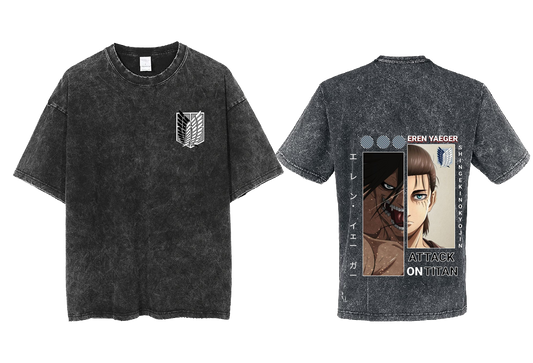Anime Attack on titan shingeki no kyojin eren levi mikasa Aot Oversize t- shirt Wash acid back 1