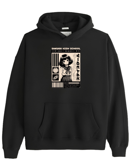 RANDOM ANIME GIRL Oversize  Hoodie Black 1