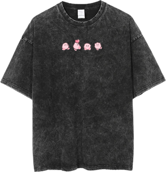 Vintage Washed Kirby Anime Graphic T-Shirt, Kawaii Y2K Aesthetic Grunge Tee, Casual Oversized Short Sleeve Top 1