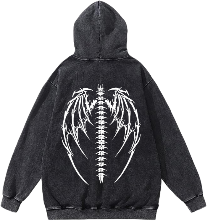 Goth Oversize  Hoodie Washed gray Back 1