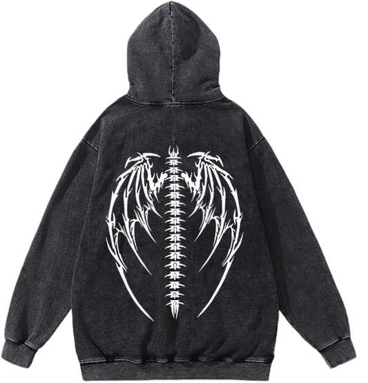 Goth Oversize  Hoodie Washed gray Back 1