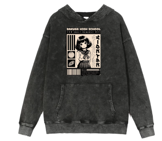 RANDOM ANIME GIRL Oversize  Hoodie Washed gray 1