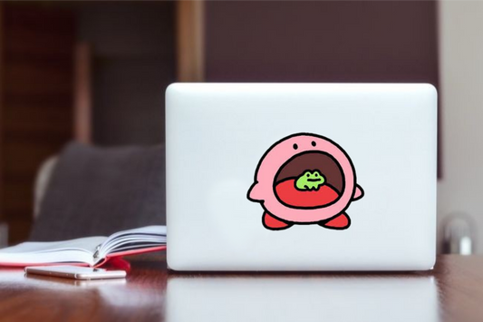Kawaii Kirby Laptop Sticker, Cute Pink Anime Character Vinyl Decal for MacBook, Waterproof Aesthetic Decal for Water Bottle, Tablet, and Notebook