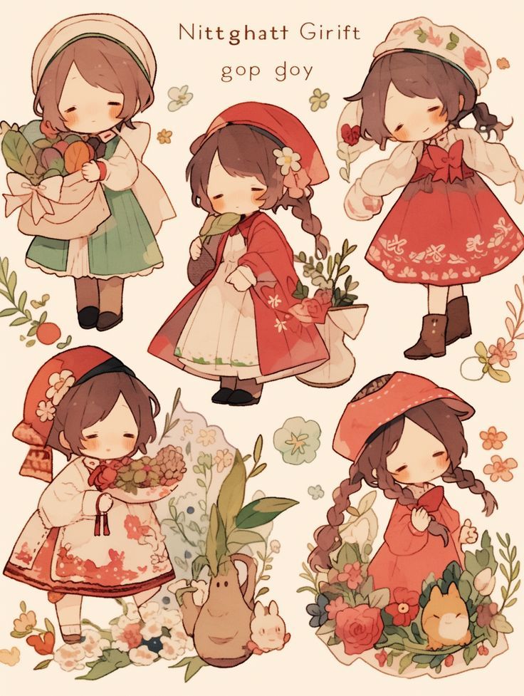 Cottagecore Aesthetic Stickers Pack, Cute Little Red Riding Hood and Floral Character Decals for Journaling, Scrapbooking, Water Bottles, Laptop, and Planner