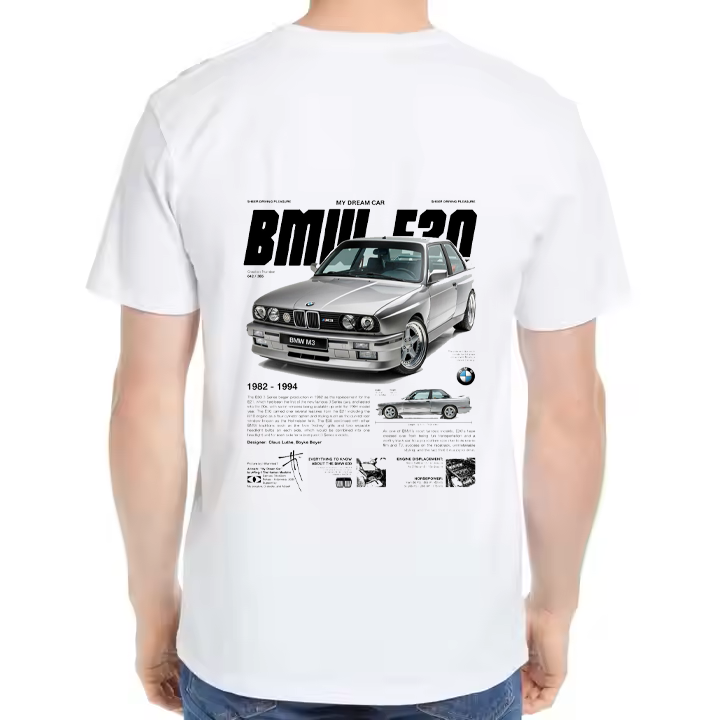 BMW M3 (E30 Car t- shirt One Size White Back 20