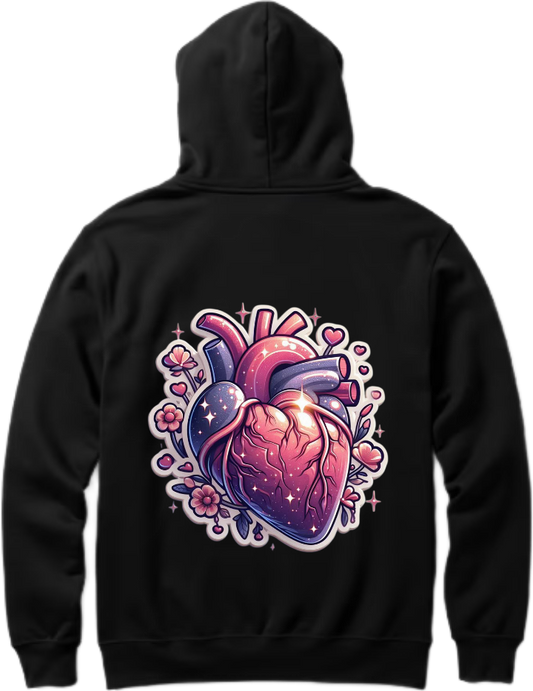 Anatomical heart adorned with flowers One Size hoodie Black Back 18