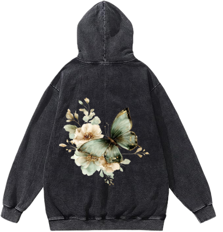 butterflies Oversize Hoodie Washed gray Back  20