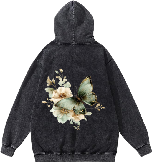 butterflies Oversize Hoodie Washed gray Back  20