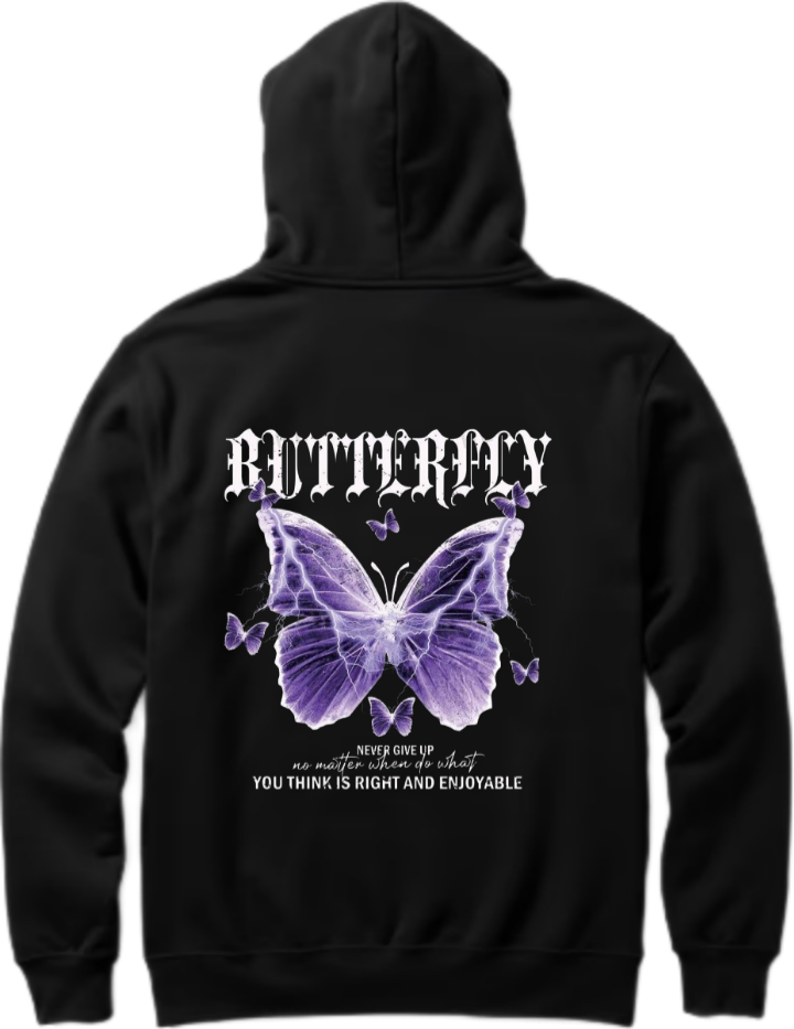 butterflies Oversize Hoodie Black Back 20