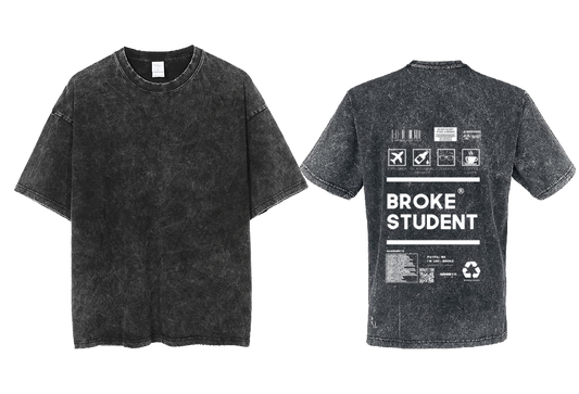 BROKE STUDENT Back text One Size t- shirt Washed Back 20