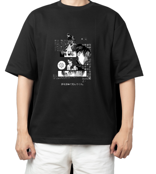 Anime Attack on titan shingeki no kyojin eren levi mikasa  Aot black Oversize  t- shirt 20