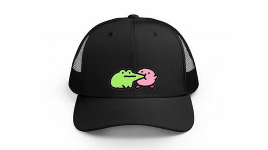 Kawaii Kirby Crown Pink Character Mesh Trucker Hat, Cute Anime Princess/King Black Baseball Cap, Adjustable Snapback for Women and Teens 20