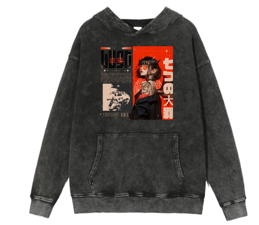 RANDOM ANIME GIRL Oversize  Hoodie Washed gray 20