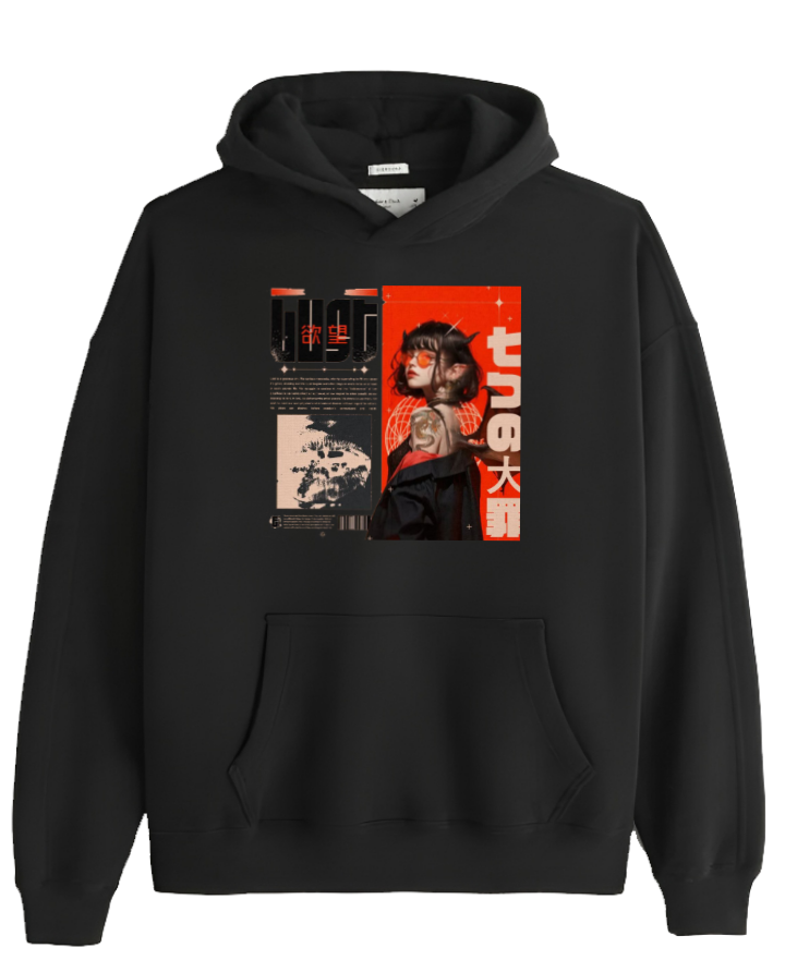 RANDOM ANIME GIRL Oversize  Hoodie Black 20