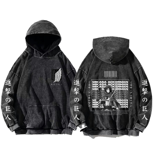 Anime Attack on titan shingeki no kyojin eren levi mikasa Aot Oversize Wash Hoodie gray 20