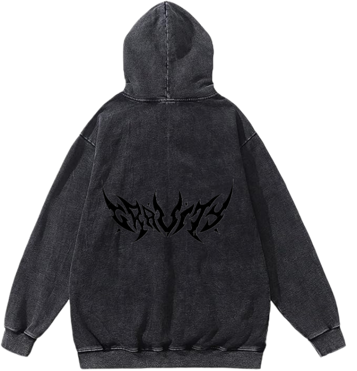 Goth Oversize  Hoodie Washed gray Back 20