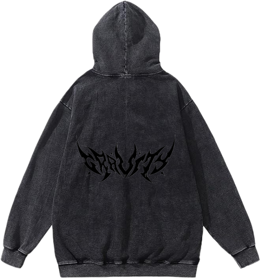 Goth Oversize  Hoodie Washed gray Back 20
