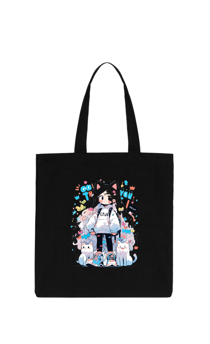 Cute anime tote bag Black 20