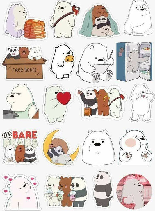 We Bare Bears Stickers Pack, Cute Cartoon Grizzly, Panda, and Ice Bear Waterproof Vinyl Decals for Water Bottles, Laptops, Phone, Journal, and Scrapbooking
