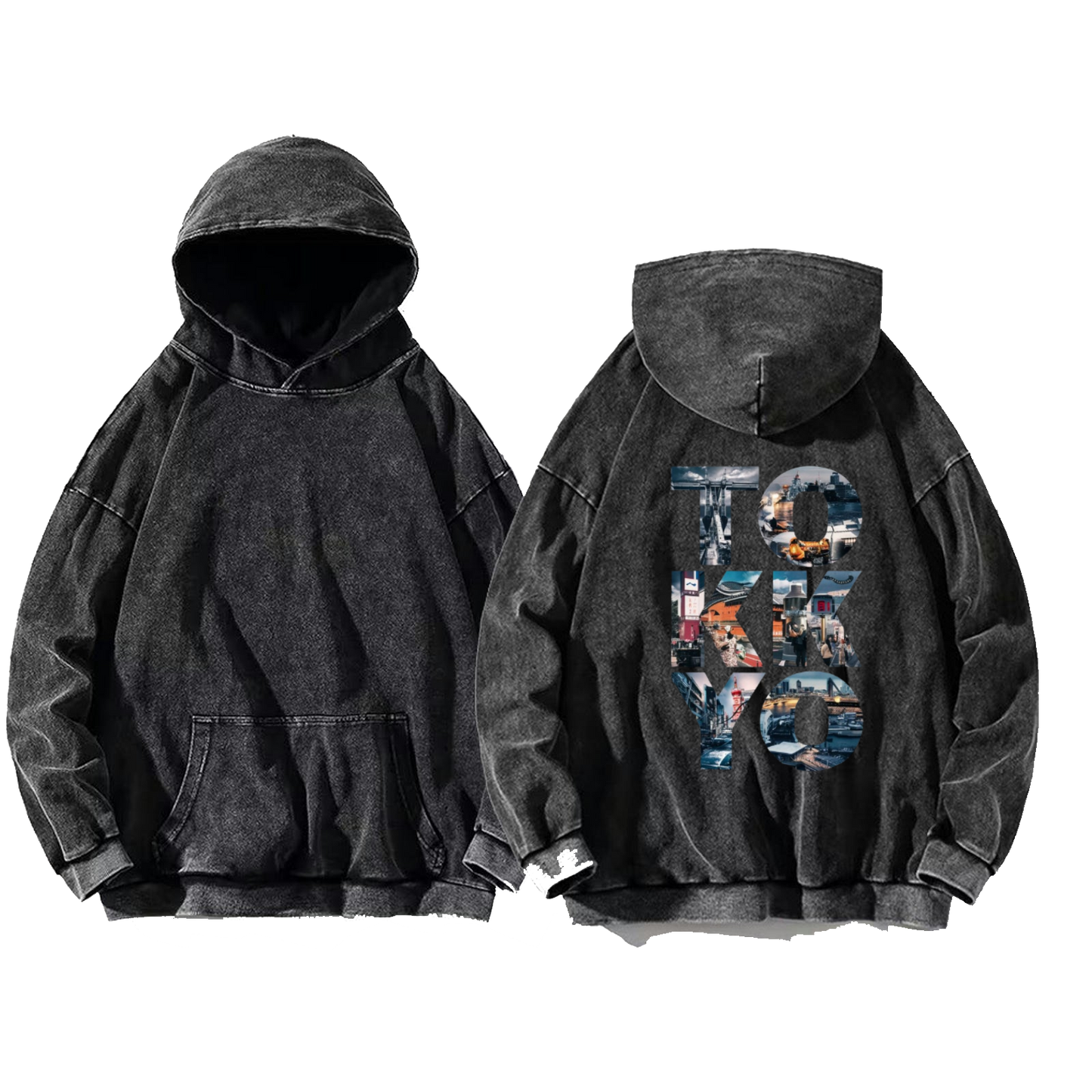 TOKYO Back text oversize hoodie Washed back 20